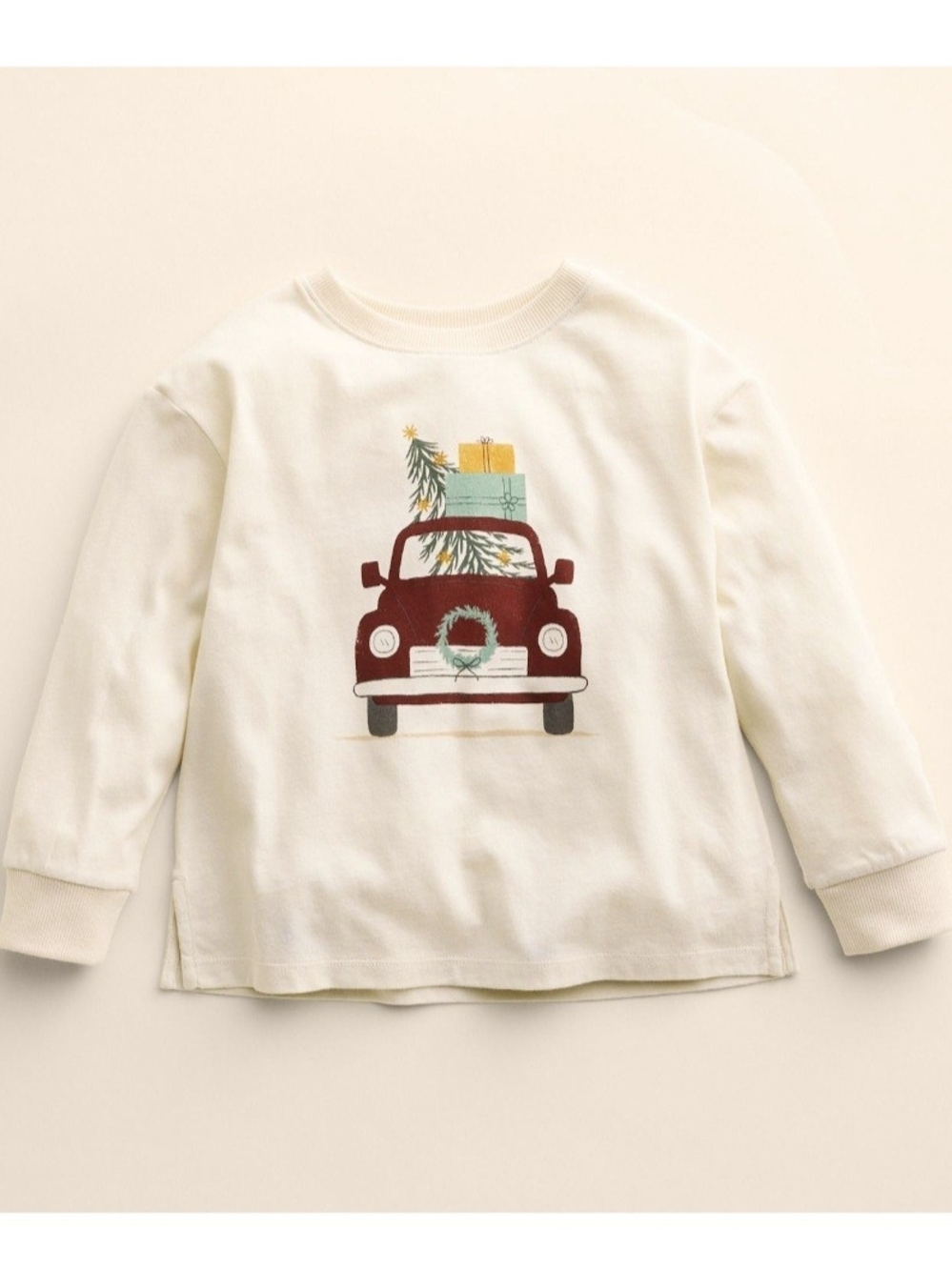 Little Co. by Lauren Conrad Holiday Truck Long Sleeve Cream Tee NWT 6M